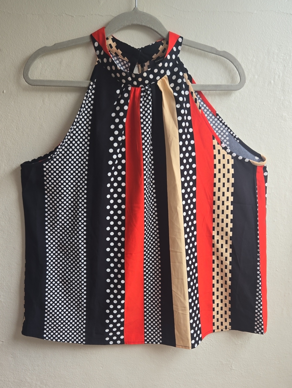 ​Gomorn Mixed Print Halter w/Polka Dot Stripe Colorblock Blouse Size 12/XL_0099